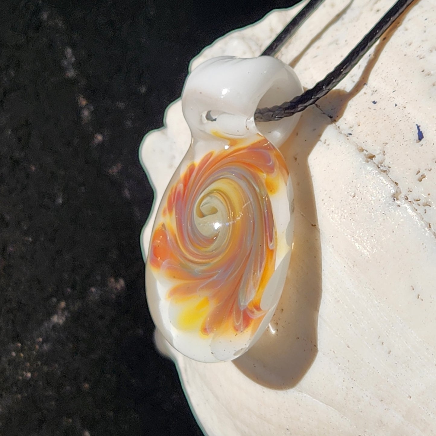 Handmade Cream & Amber Swirl Glass Pendant Necklace