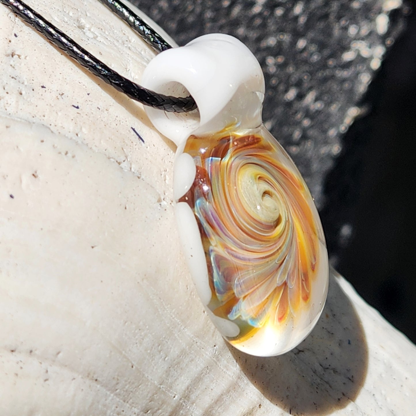 Handmade Cream & Amber Swirl Glass Pendant Necklace