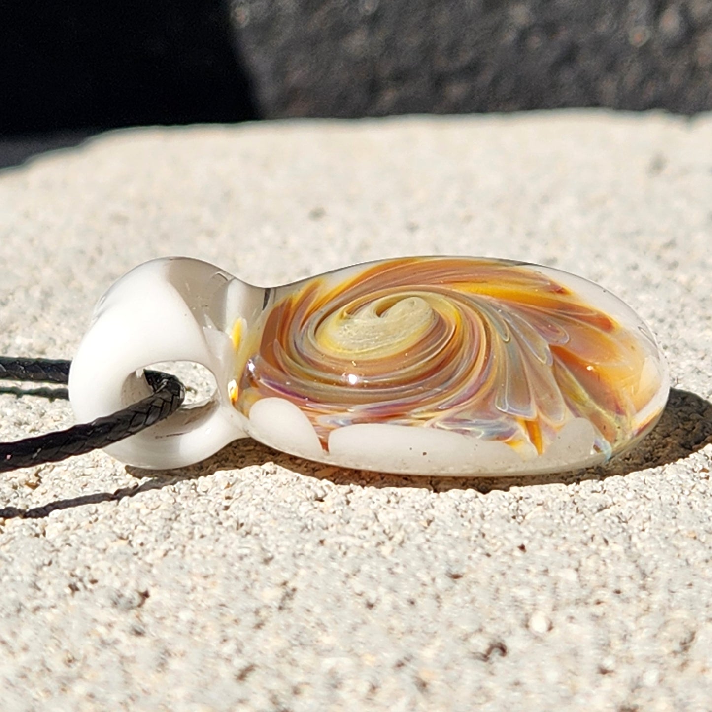 Handmade Cream & Amber Swirl Glass Pendant Necklace