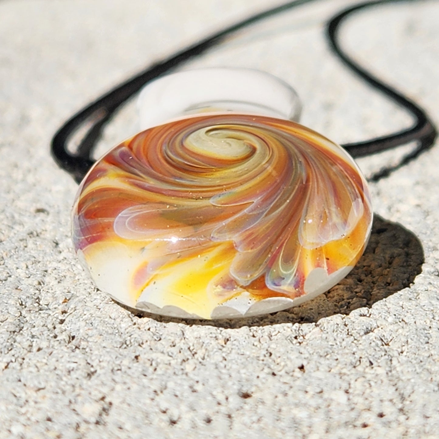 Handmade Cream & Amber Swirl Glass Pendant Necklace