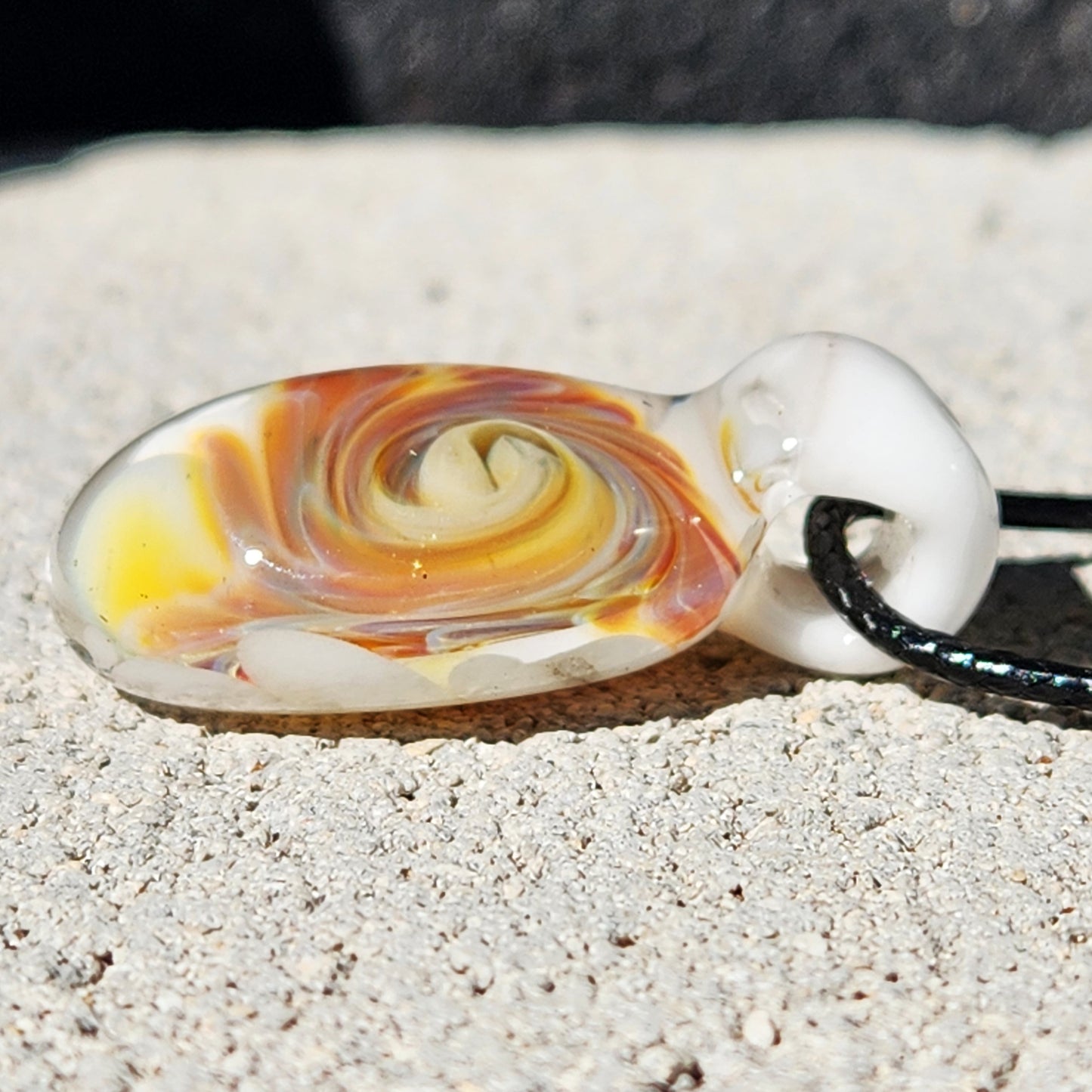 Handmade Cream & Amber Swirl Glass Pendant Necklace