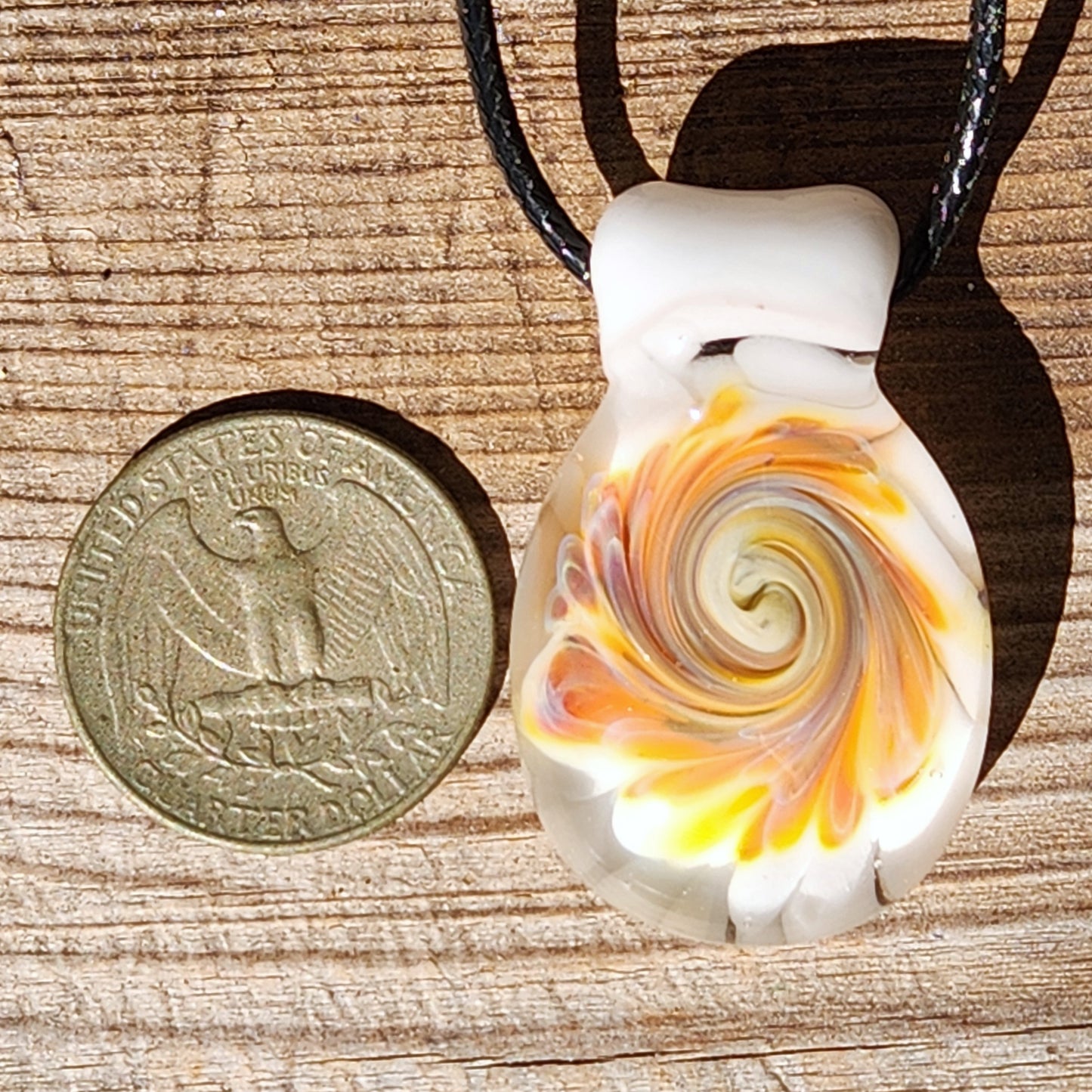 Handmade Cream & Amber Swirl Glass Pendant Necklace
