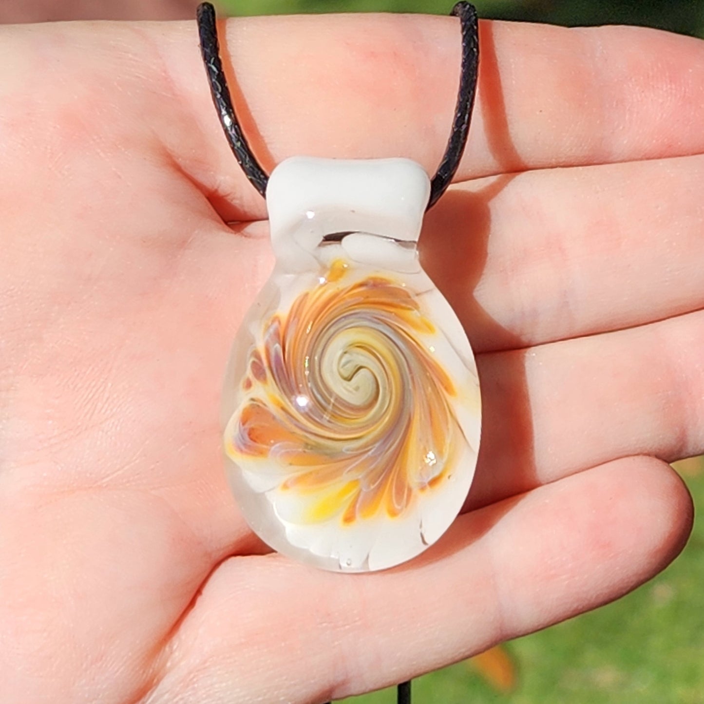 Handmade Cream & Amber Swirl Glass Pendant Necklace
