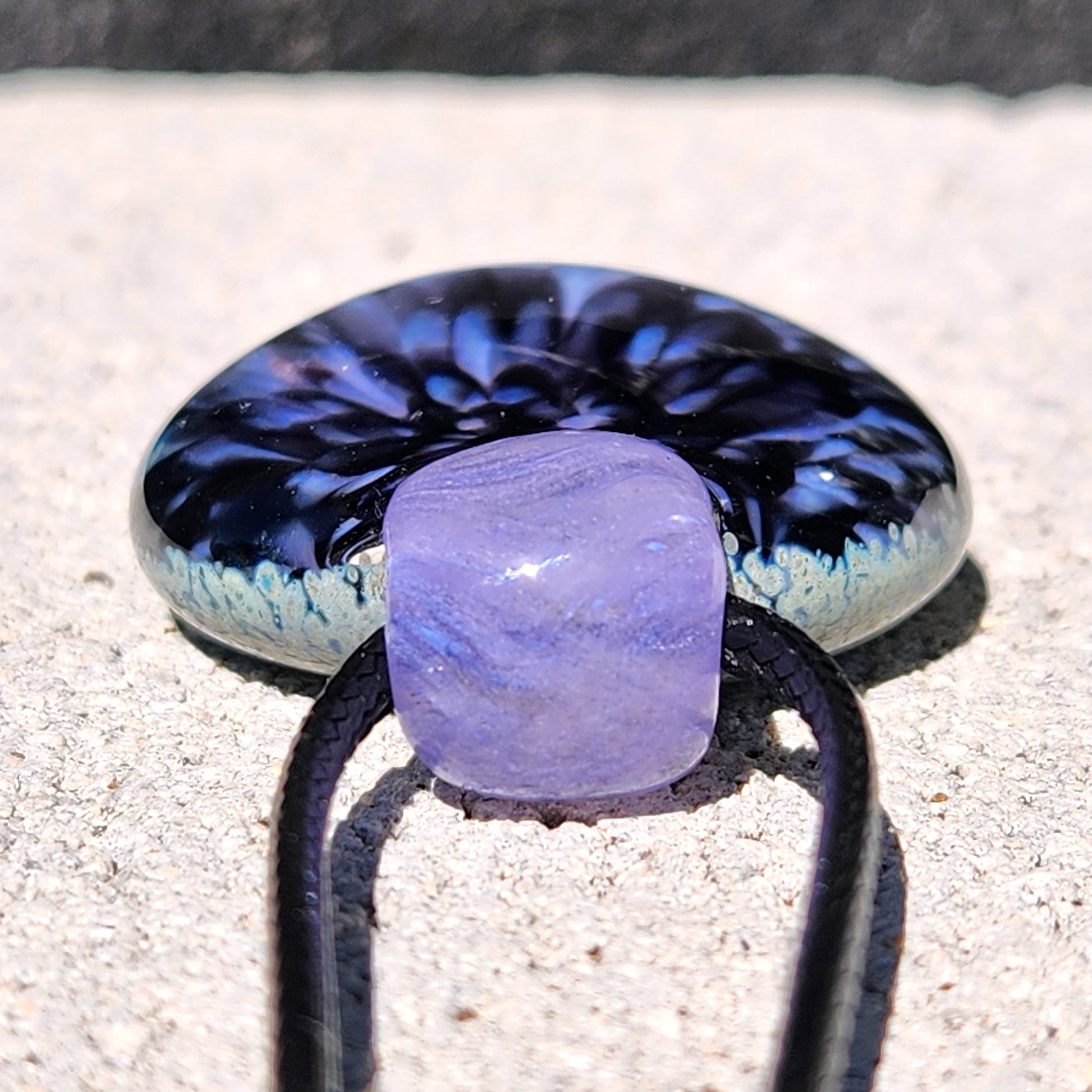Close-up of Purple Pink Borosilicate Glass Pendant Necklace