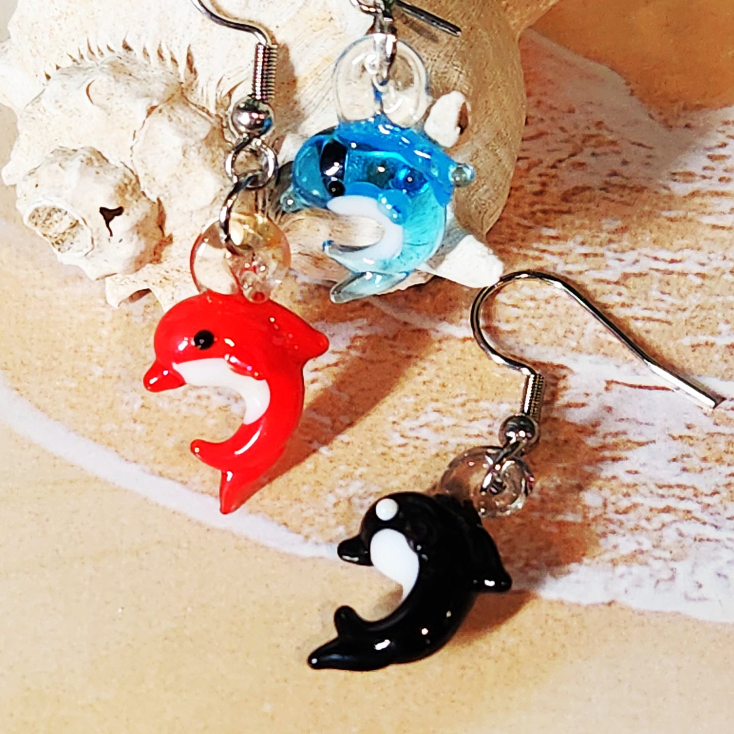 Tiny Dolphin Glass Earrings