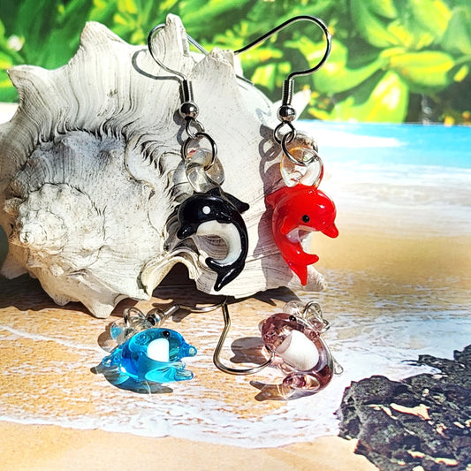 Tiny Dolphin Glass Earrings