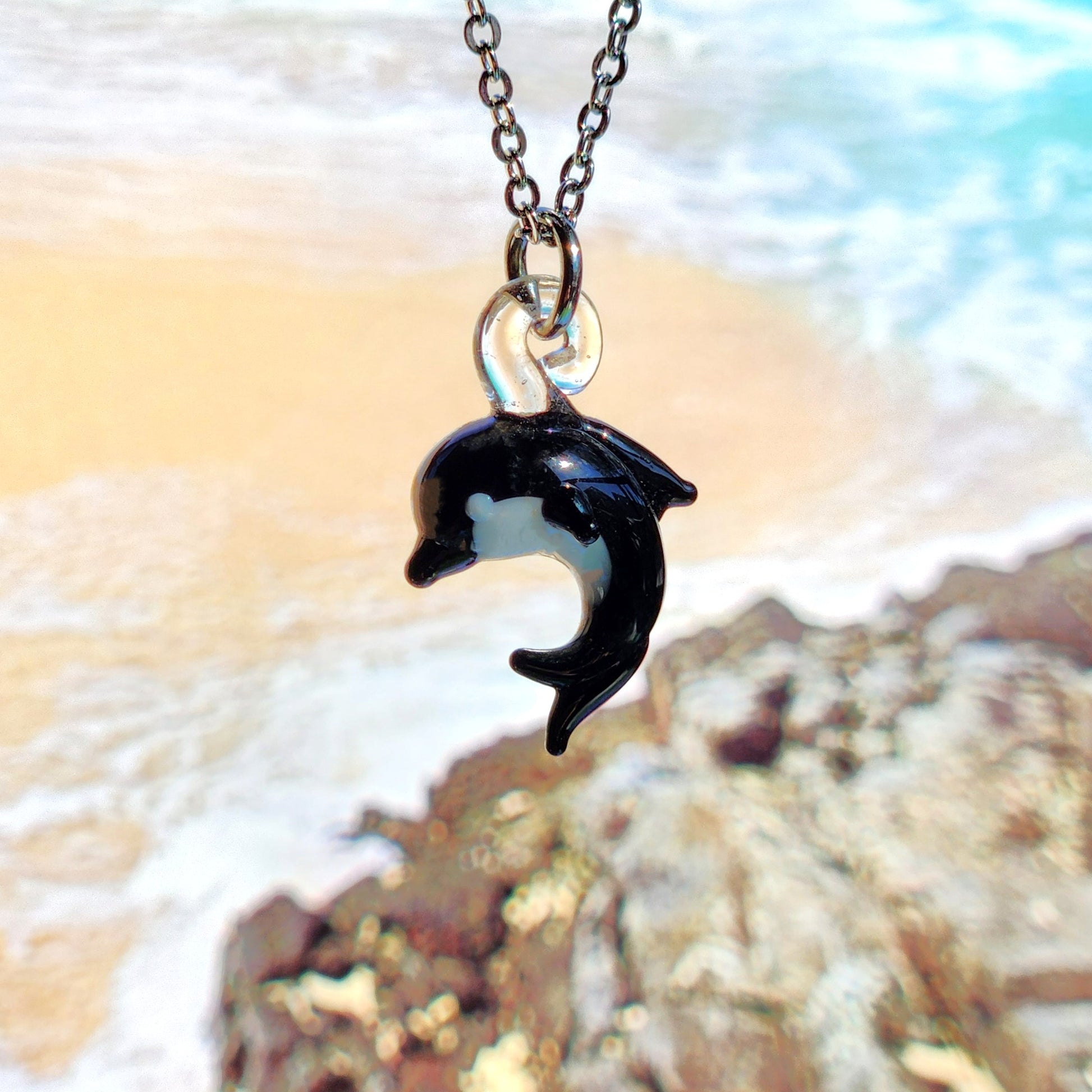 Tiny Dolphin Glass Necklace