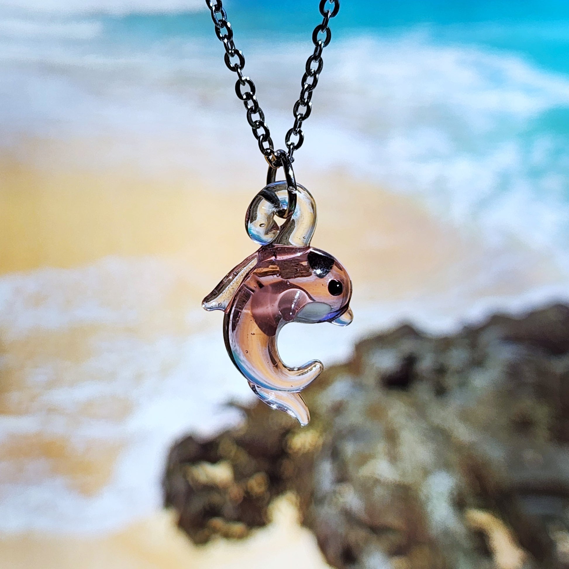 Tiny Dolphin Glass Necklace - Beach Vibes Pendant