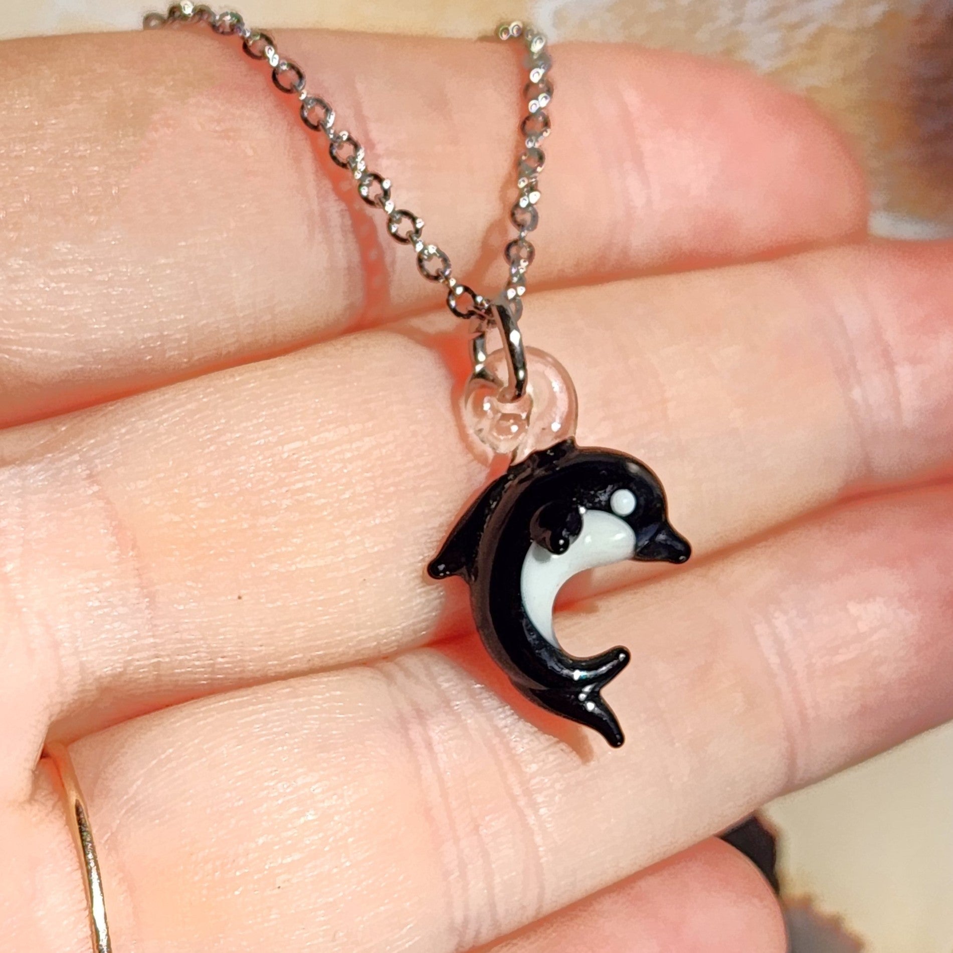 Colorful Dolphin Pendant Necklace on a Chain