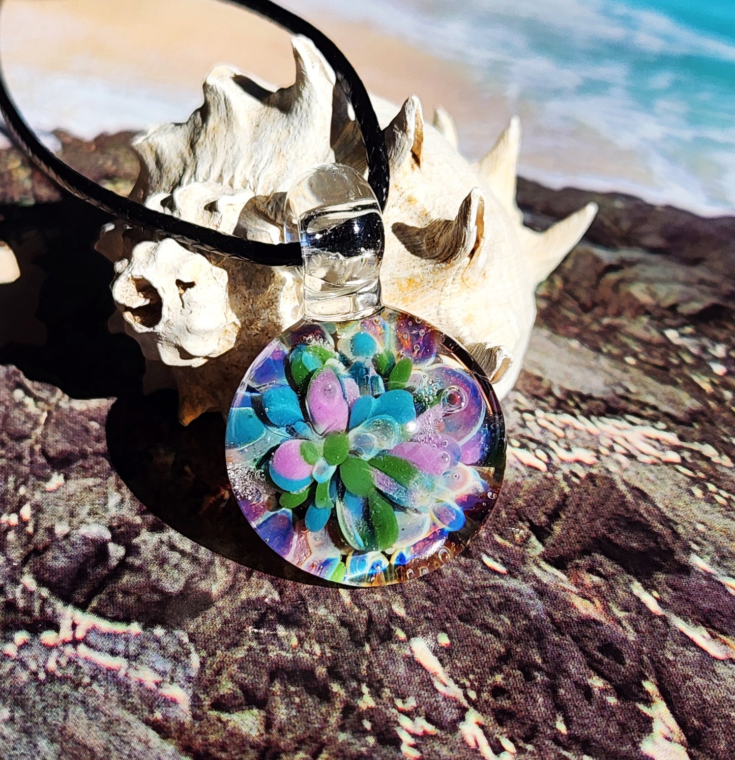 Small Purple Green & Blue Glass Pendant