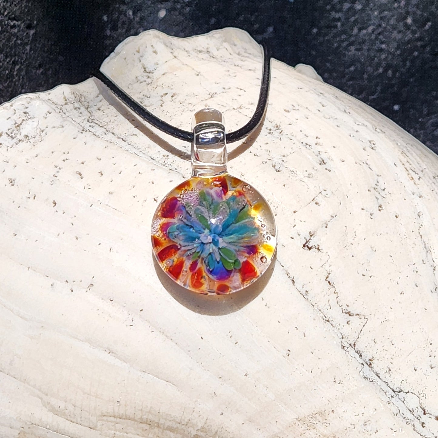 Small Glass Pendant – Handmade Flower Necklace