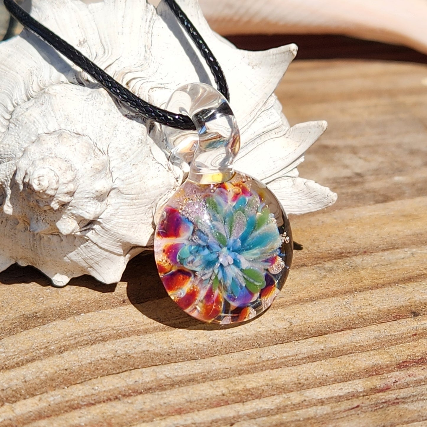 Small Glass Pendant – Handmade Flower Necklace