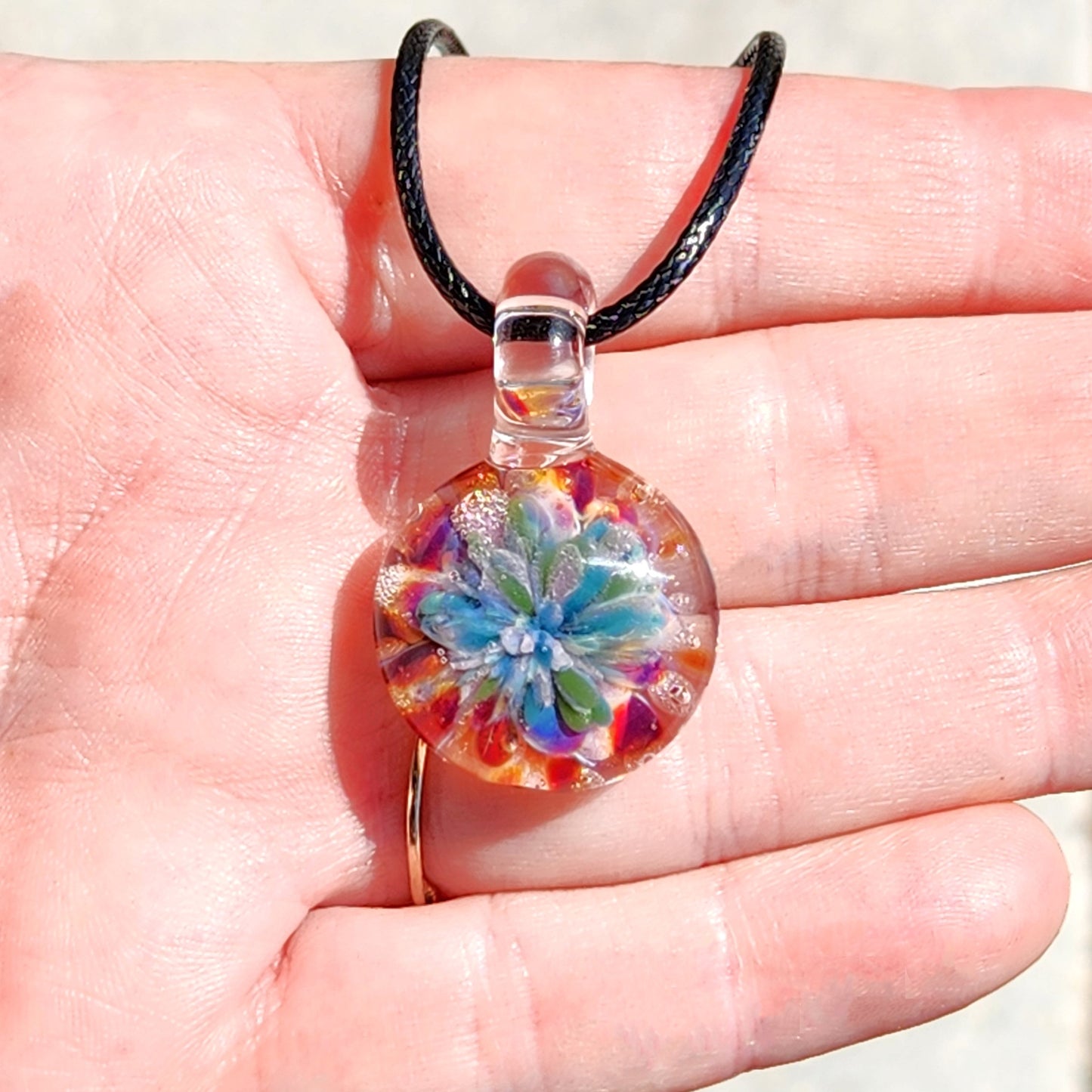 Small Glass Pendant – Handmade Flower Necklace
