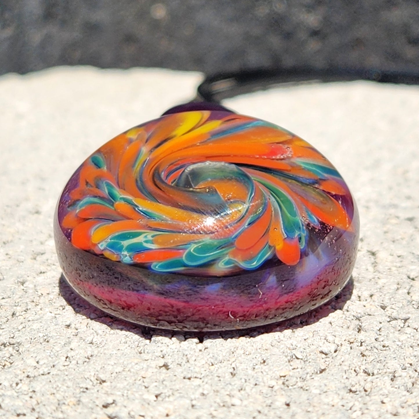 Glass Pendant Necklace – Colorful Swirl Art on Purple Background
