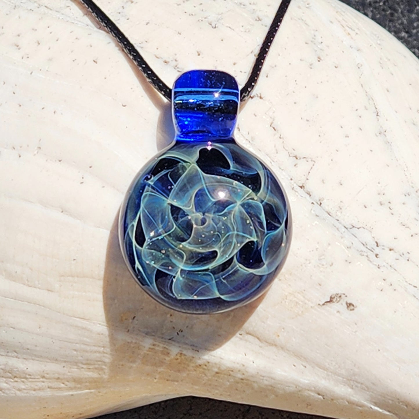Silver Fumed Glass Pendant Necklace - Handmade Jewelry
