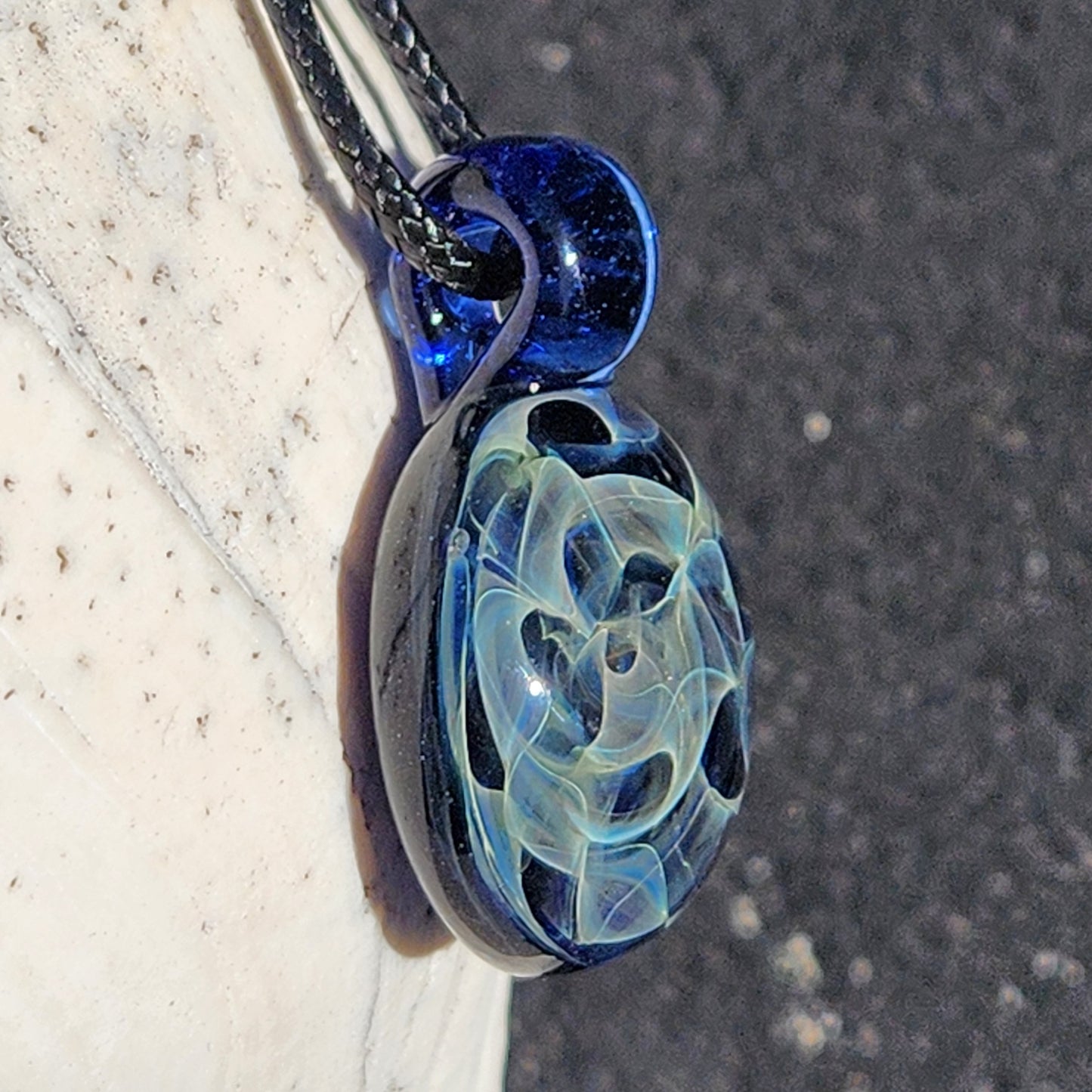 Silver Fumed Glass Pendant Necklace - Handmade Jewelry