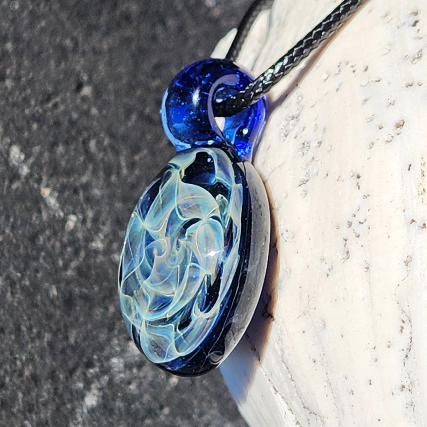Silver Fumed Glass Pendant Necklace - Handmade Jewelry