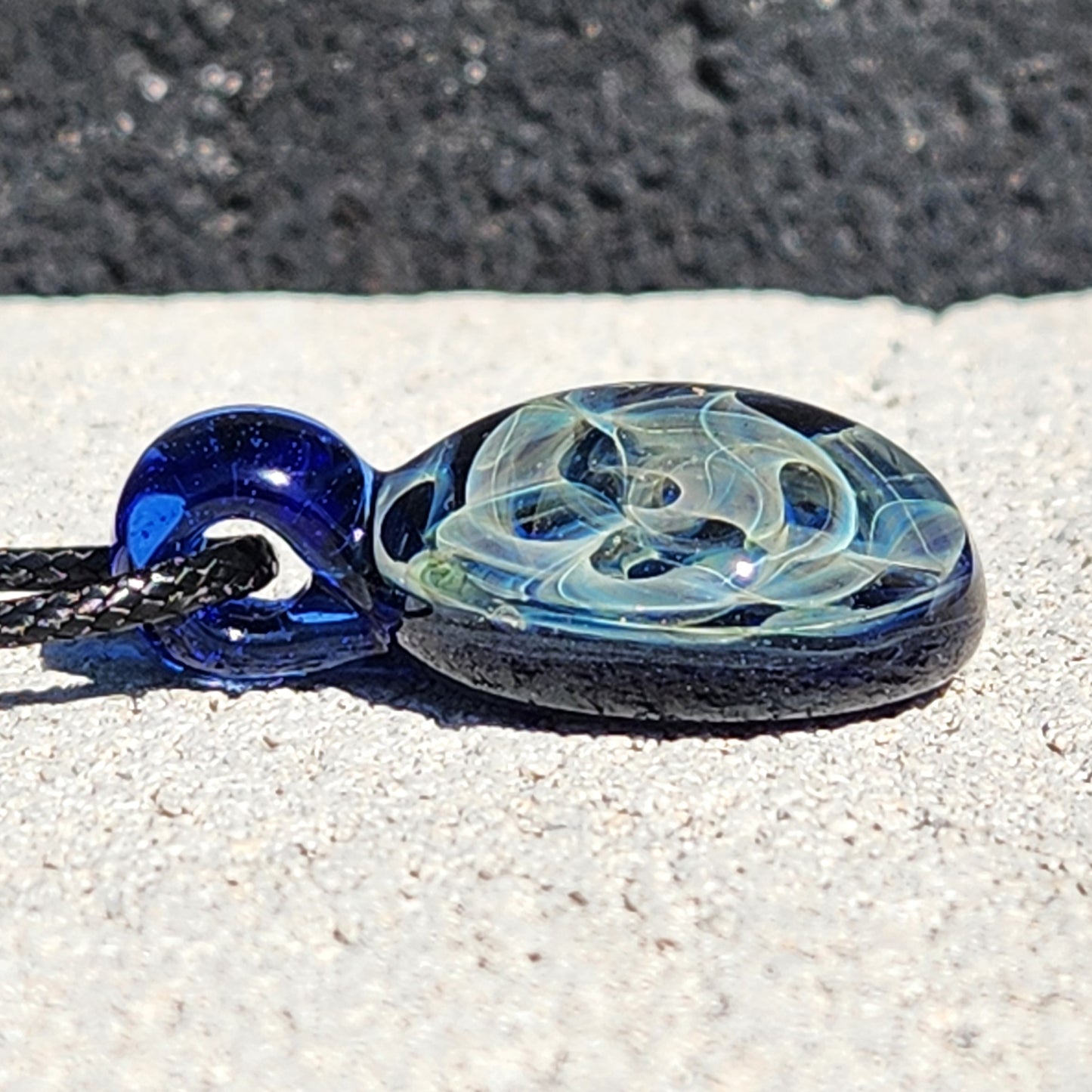 Silver Fumed Glass Pendant Necklace - Handmade Jewelry
