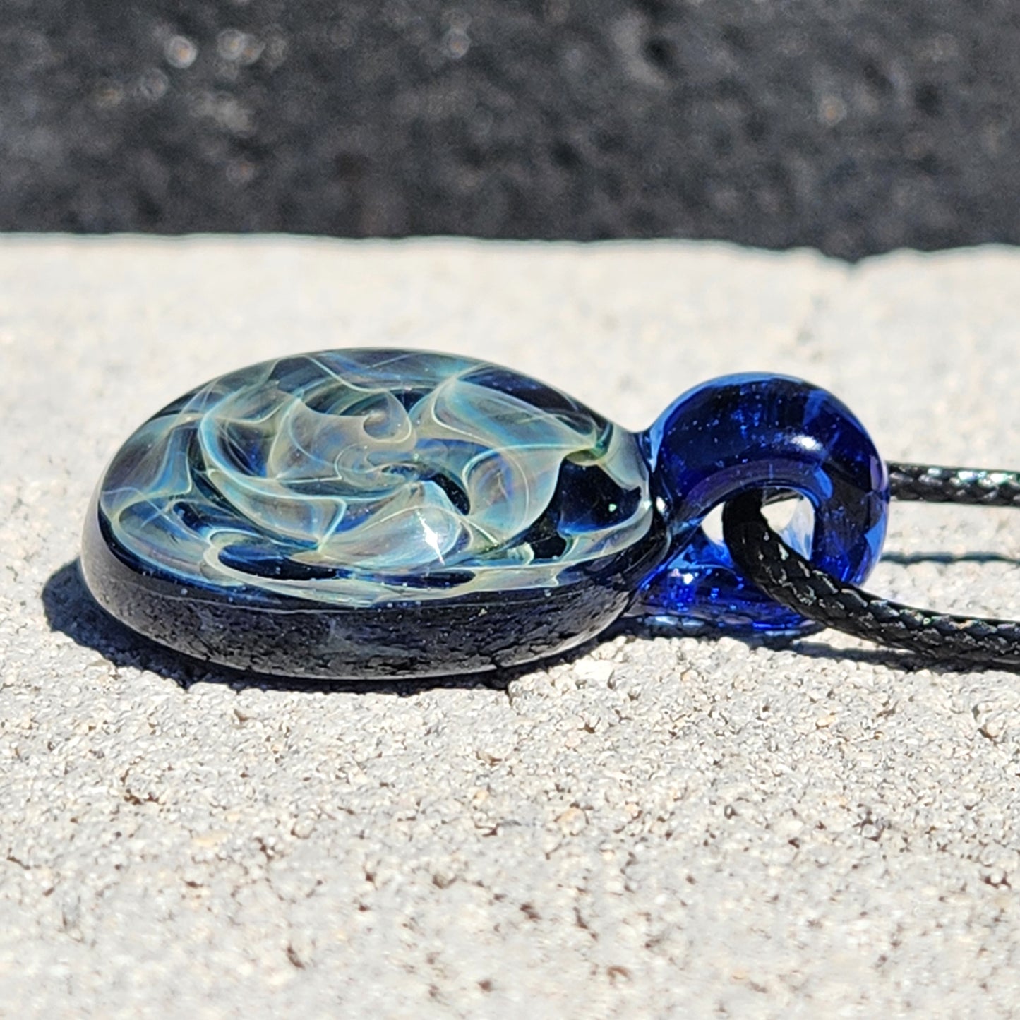 Silver Fumed Glass Pendant Necklace - Handmade Jewelry