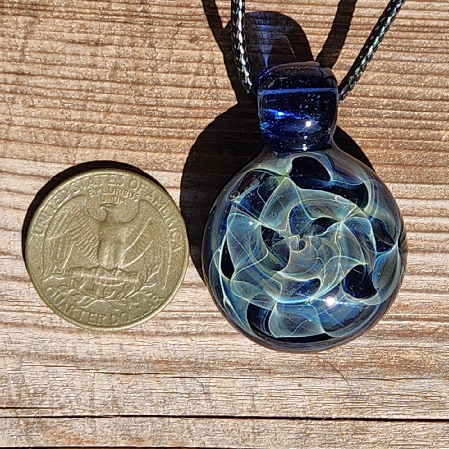 Silver Fumed Glass Pendant Necklace - Handmade Jewelry