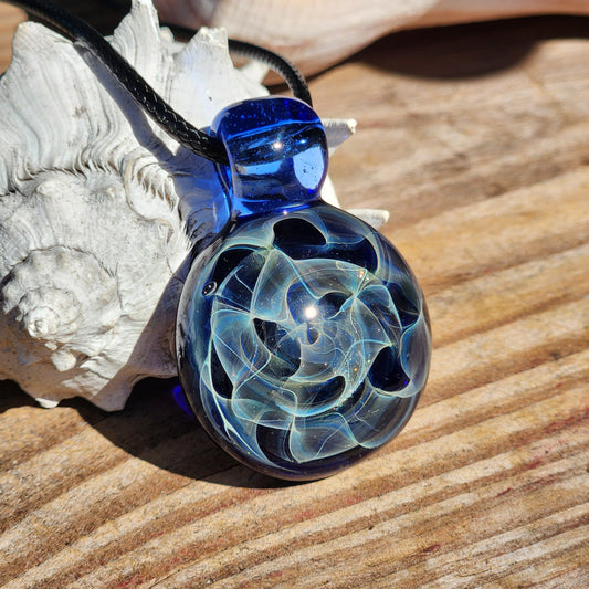 Silver Fumed Glass Pendant Necklace - Handmade Jewelry
