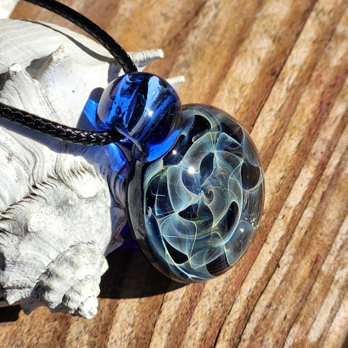 Silver Fumed Glass Pendant Necklace - Handmade Jewelry