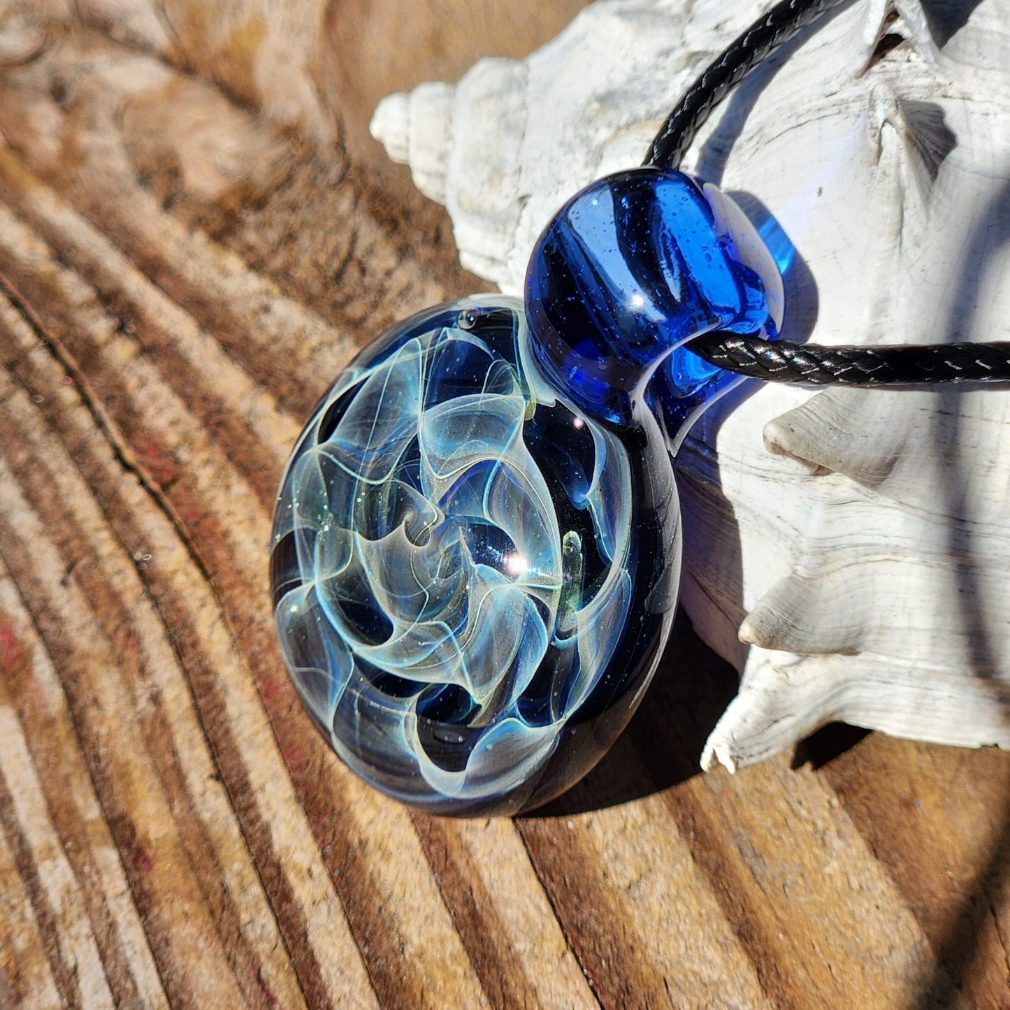 Silver Fumed Glass Pendant Necklace - Handmade Jewelry