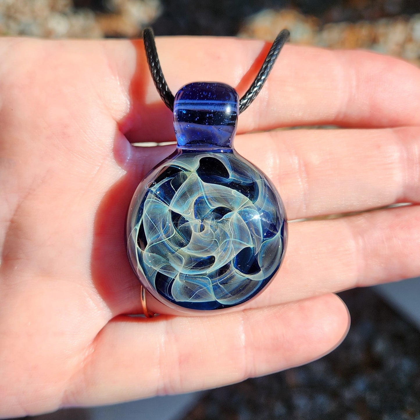 Silver Fumed Glass Pendant Necklace - Handmade Jewelry