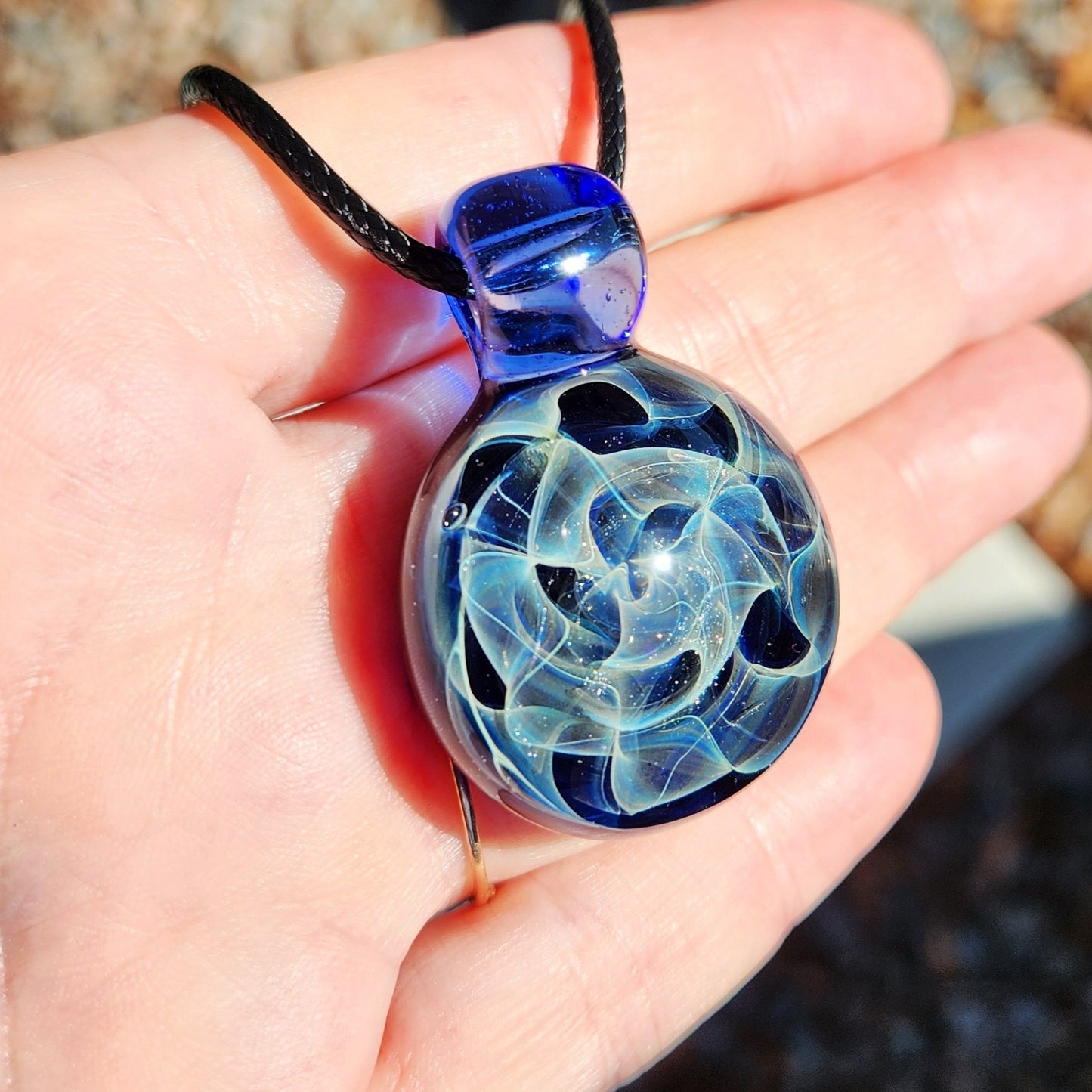 Silver Fumed Glass Pendant Necklace - Handmade Jewelry