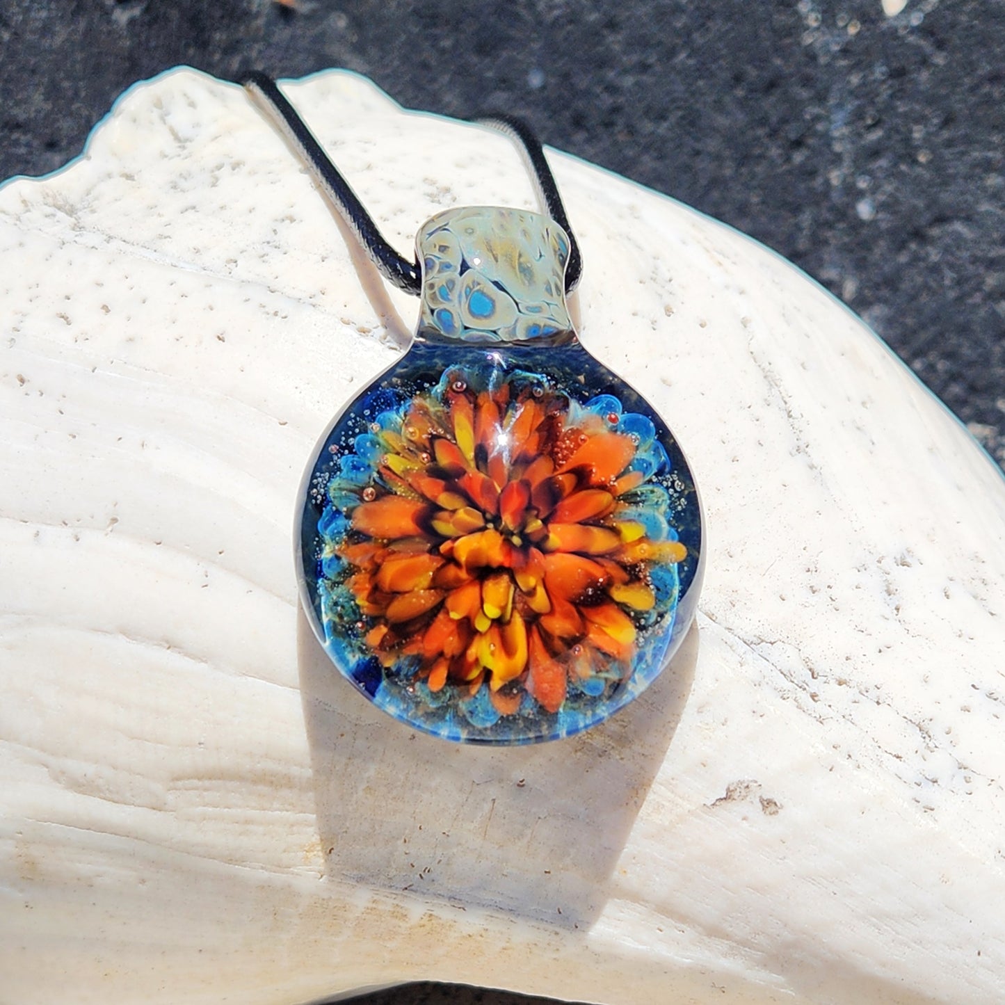 Hand Blown Glass Flower Pendant Necklace