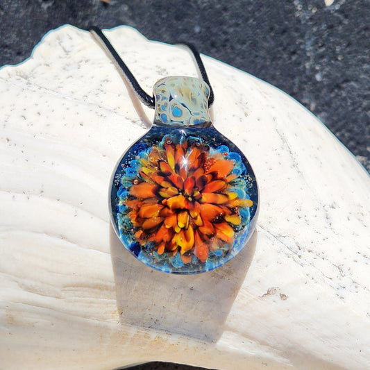 Hand Blown Glass Flower Pendant Necklace