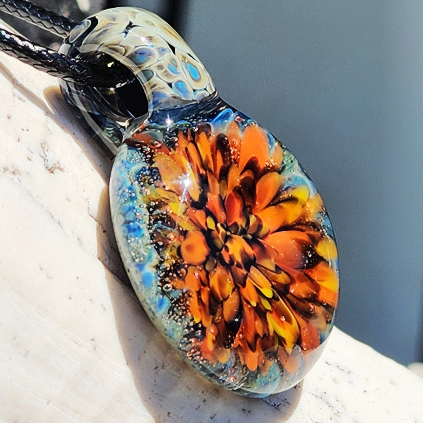 Hand Blown Glass Flower Pendant Necklace