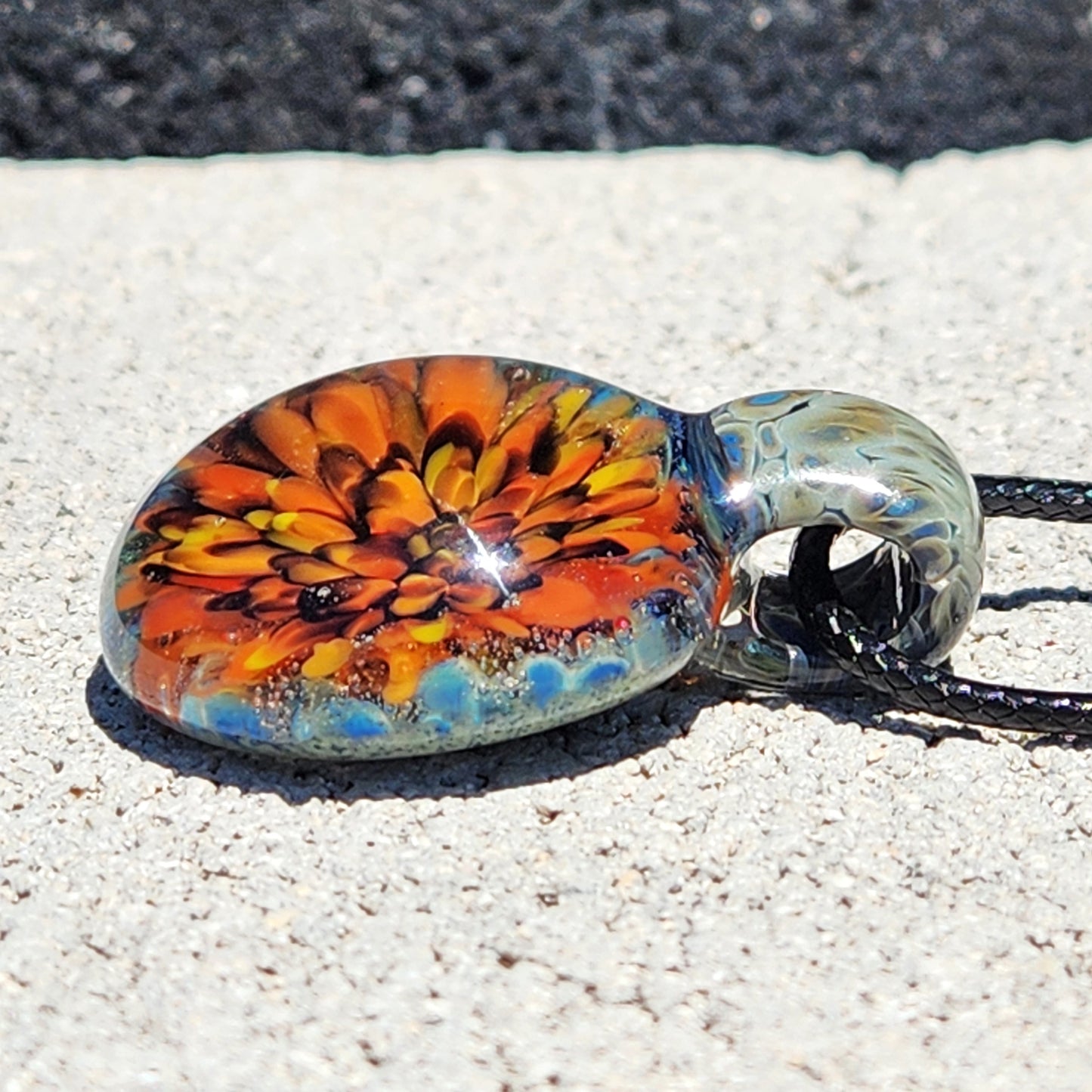 Hand Blown Glass Flower Pendant Necklace