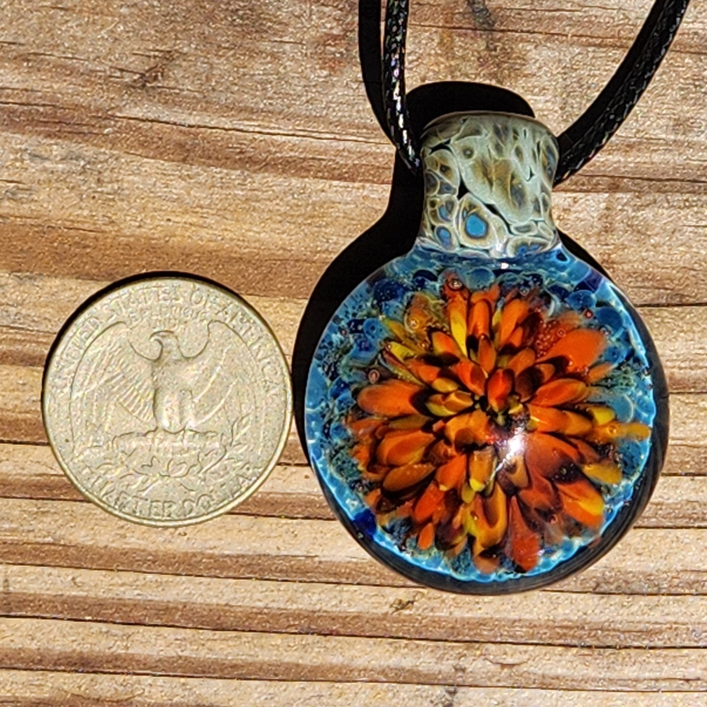 Hand Blown Glass Flower Pendant Necklace