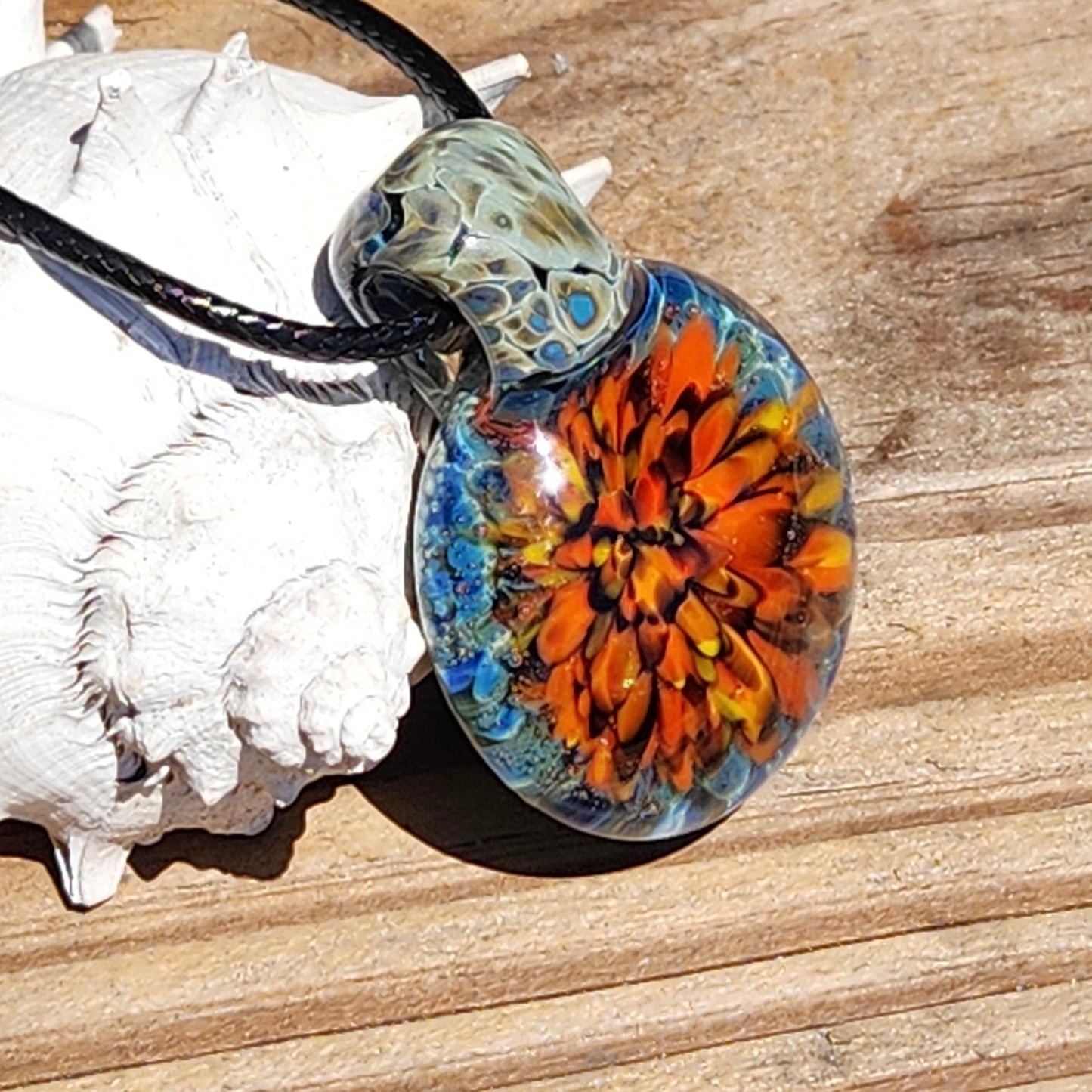 Hand Blown Glass Flower Pendant Necklace