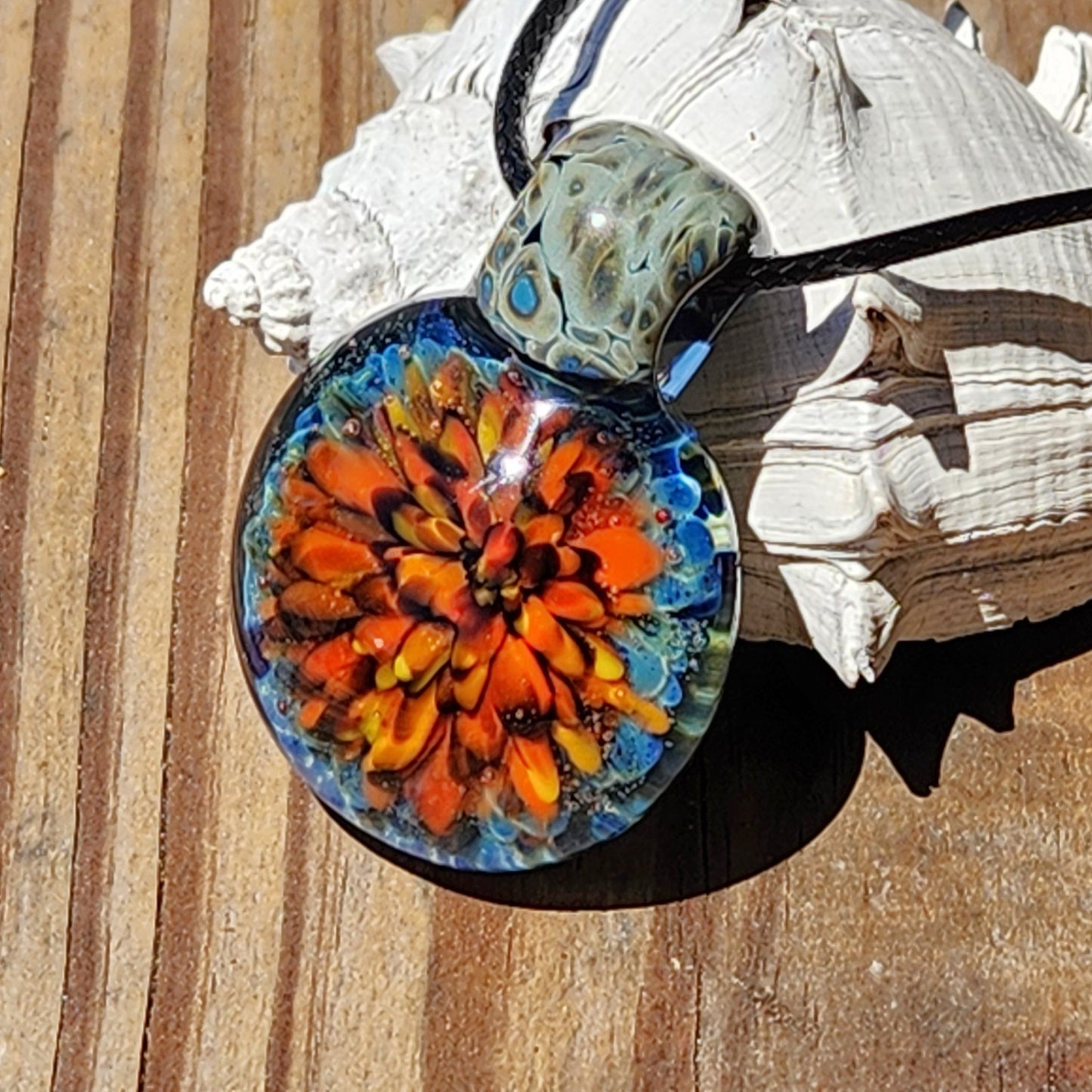 Hand Blown Glass Flower Pendant Necklace