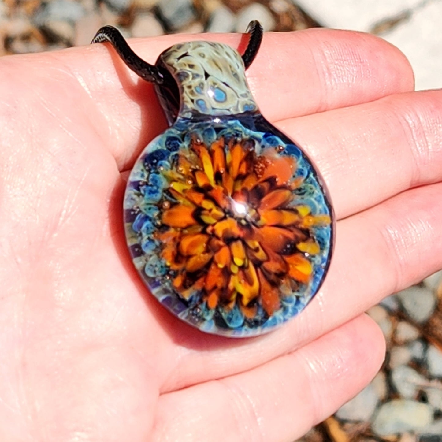 Hand Blown Glass Flower Pendant Necklace
