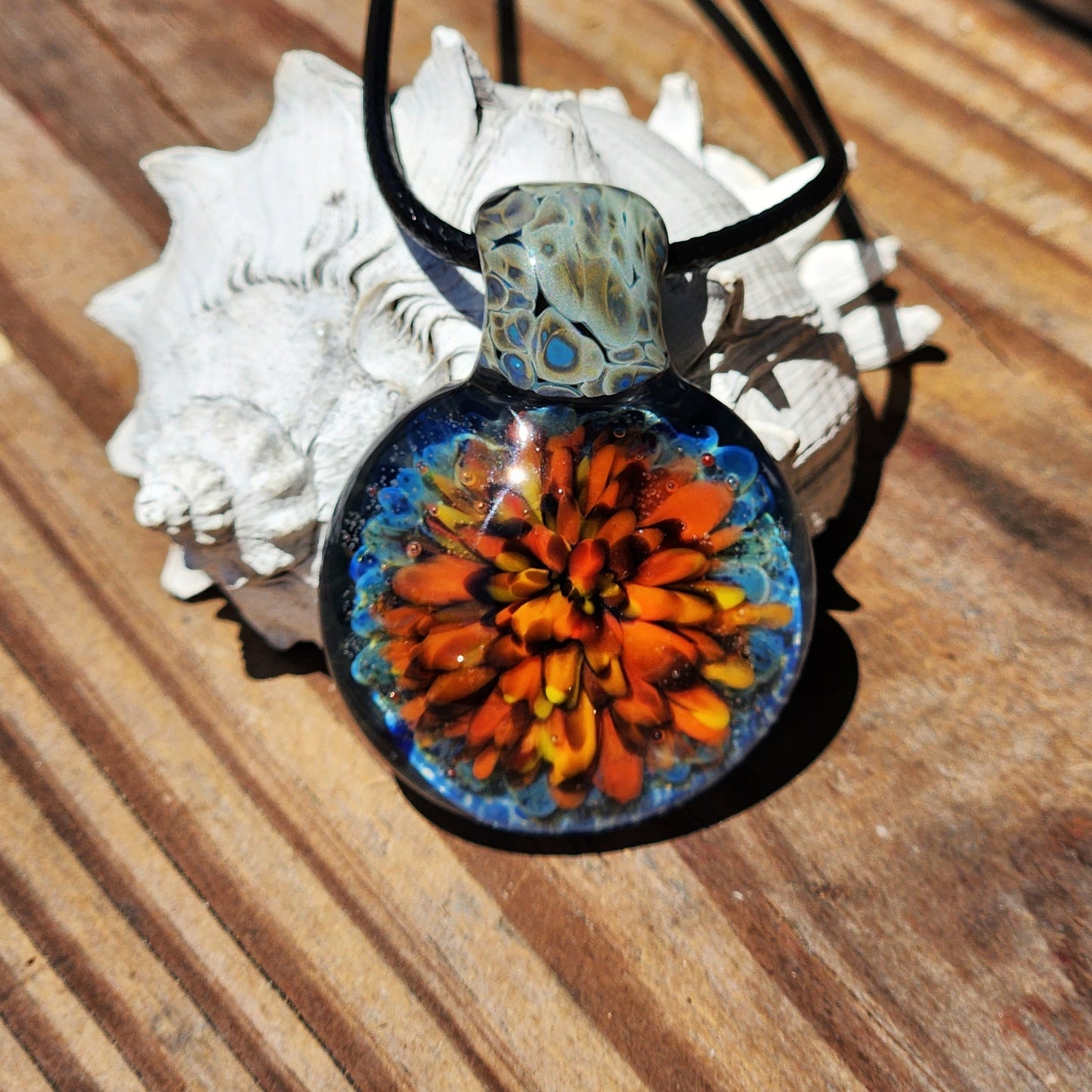 Hand Blown Glass Flower Pendant Necklace