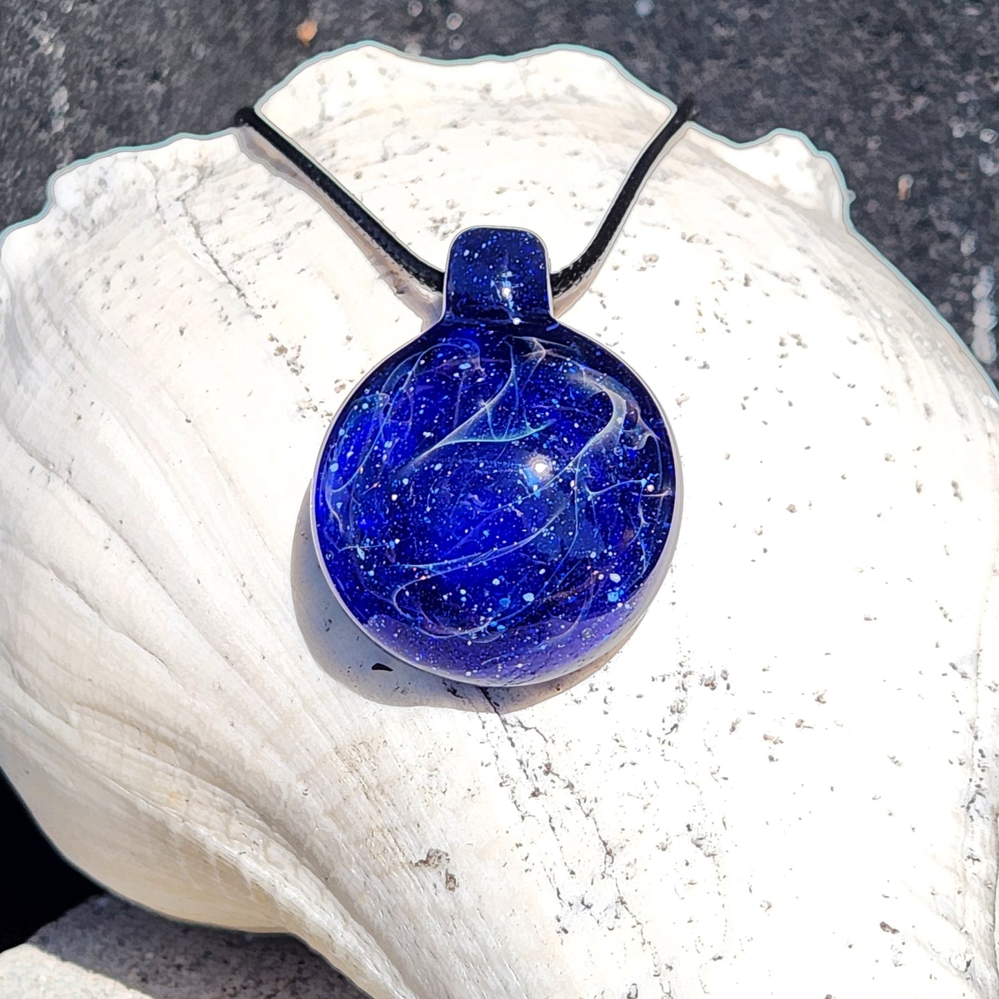 Blue Swirl Glass Pendant Necklace – Handmade with Pure Silver