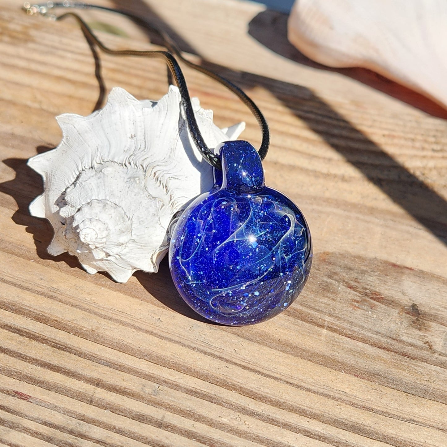 Blue Swirl Glass Pendant Necklace – Handmade with Pure Silver