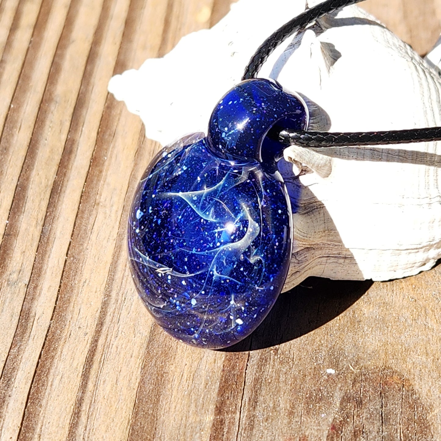 Blue Swirl Glass Pendant Necklace – Handmade with Pure Silver