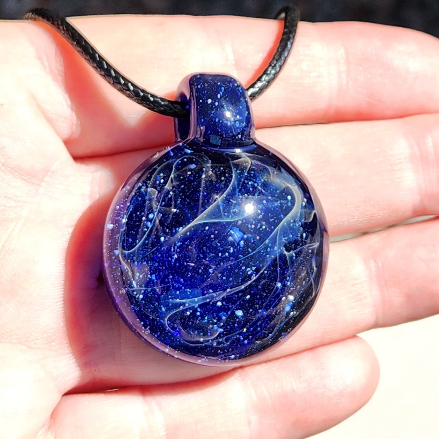 Blue Swirl Glass Pendant Necklace – Handmade with Pure Silver