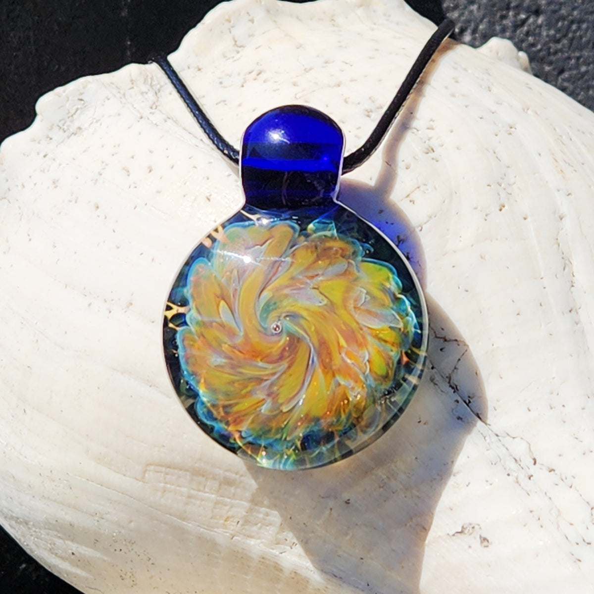 Golden Swirl Handmade Glass Pendant Necklace
