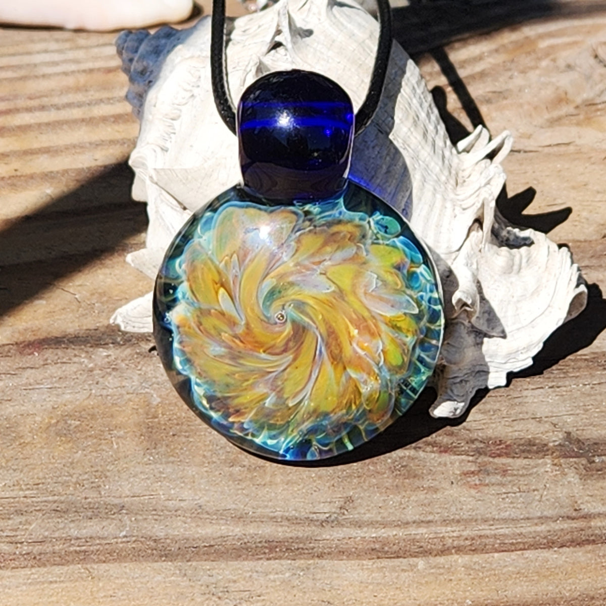 Golden Swirl Handmade Glass Pendant Necklace