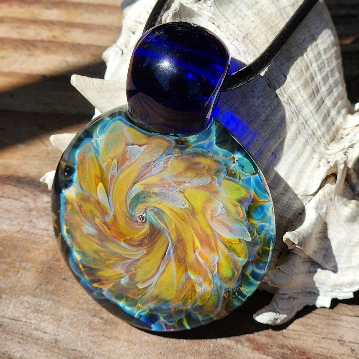 Golden Swirl Handmade Glass Pendant Necklace