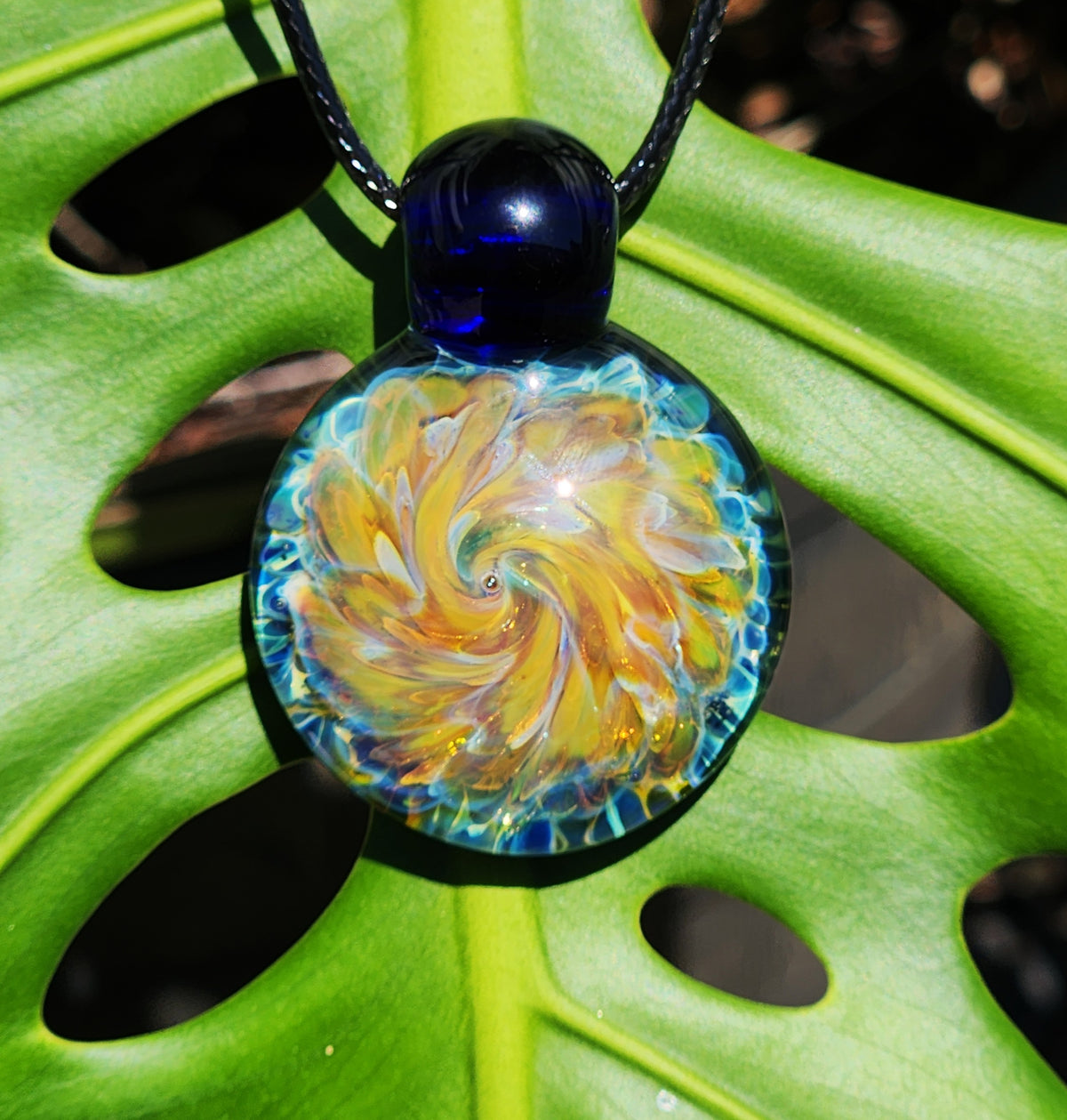 Golden Swirl Handmade Glass Pendant Necklace