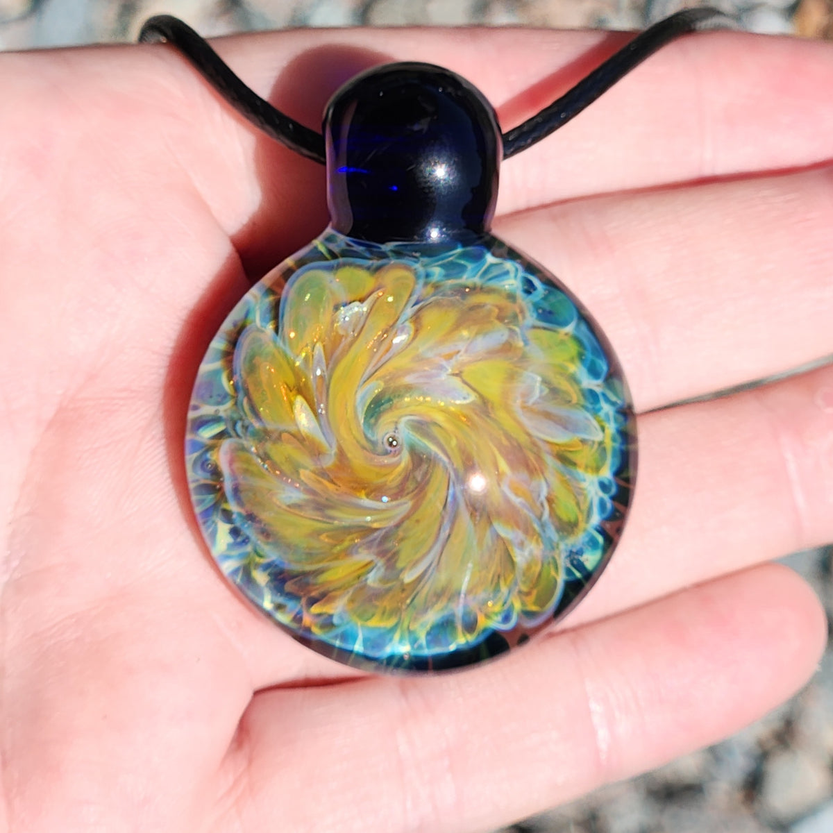 Golden Swirl Handmade Glass Pendant Necklace
