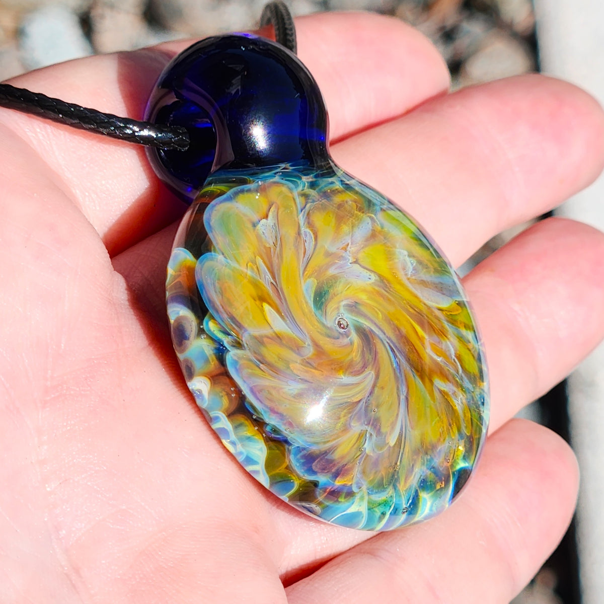 Golden Swirl Handmade Glass Pendant Necklace