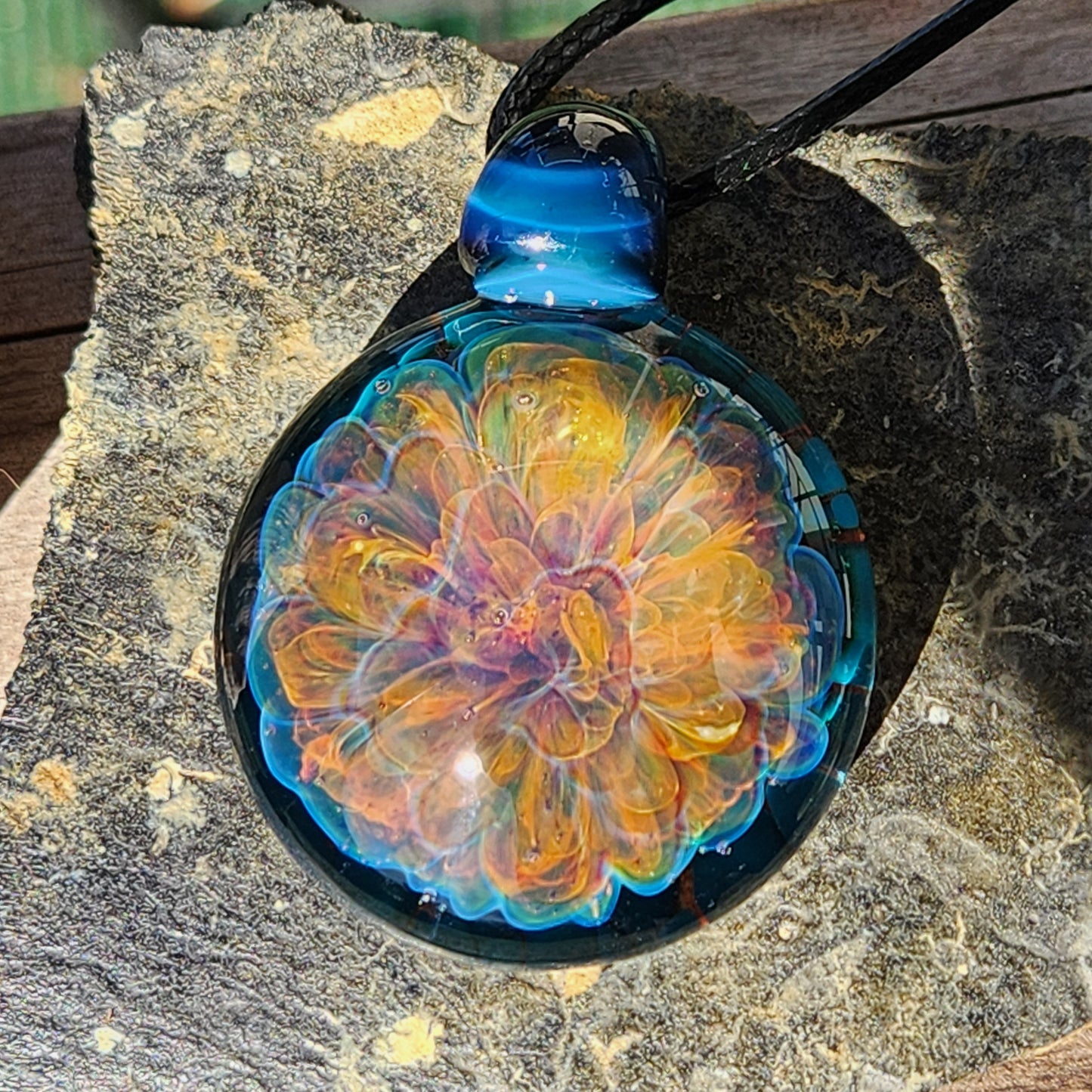Blown Glass Pendant - Purple Flower DragonFireGlass