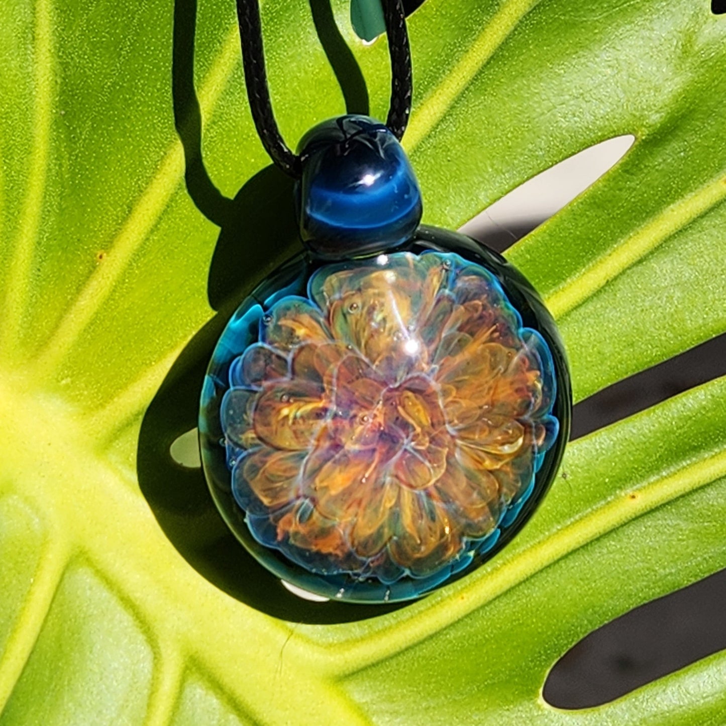 Blown Glass Pendant - Purple Flower DragonFireGlass